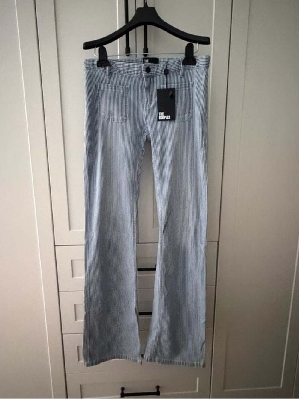 The Kooples Light Blue Pinstripe Wide-Leg Jeans